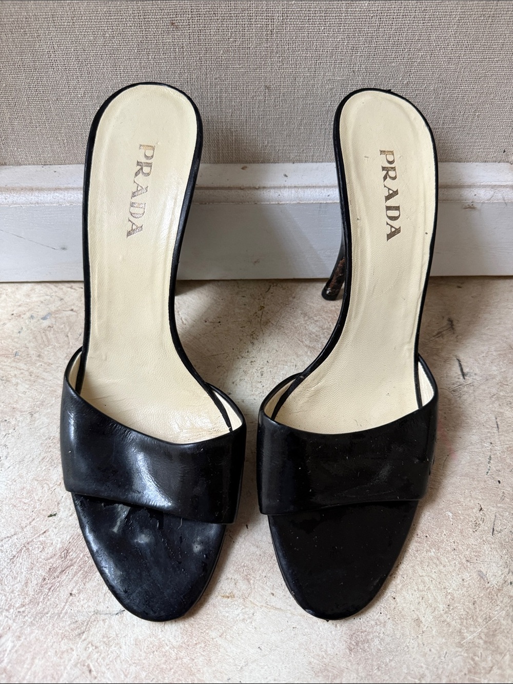 Prada Black Leather Open-Toe Slide Mules